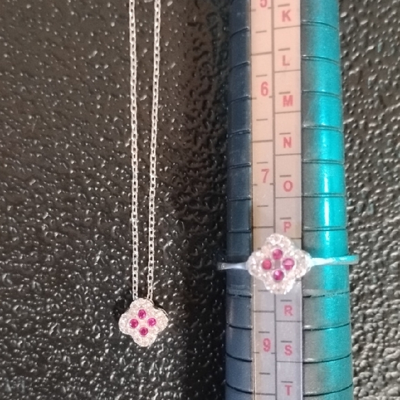 Jewelry - Sterling Silver Pink Gemstone Necklace and Ring Set